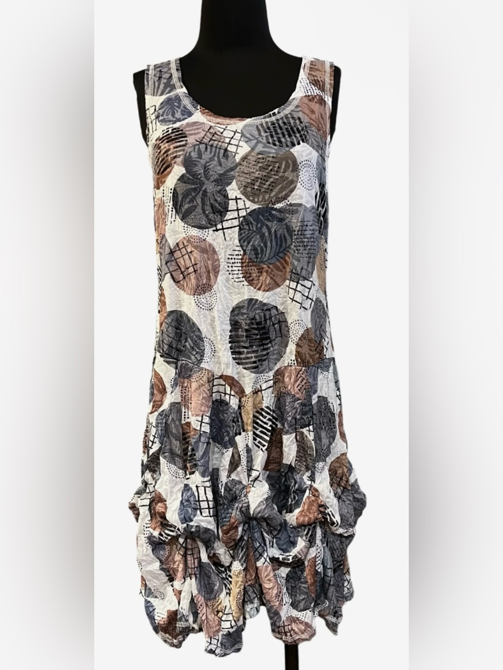 Shana 25007KH Khaki Crinkle Sleeveless Short Bubble Dress